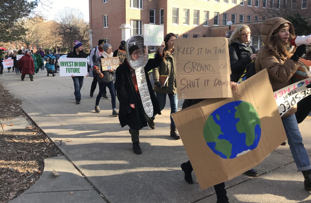 Climate Strike Two marchers on University of Illinois campus