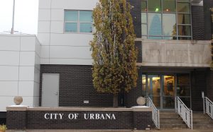 A view of the front of the Urbana City Building.