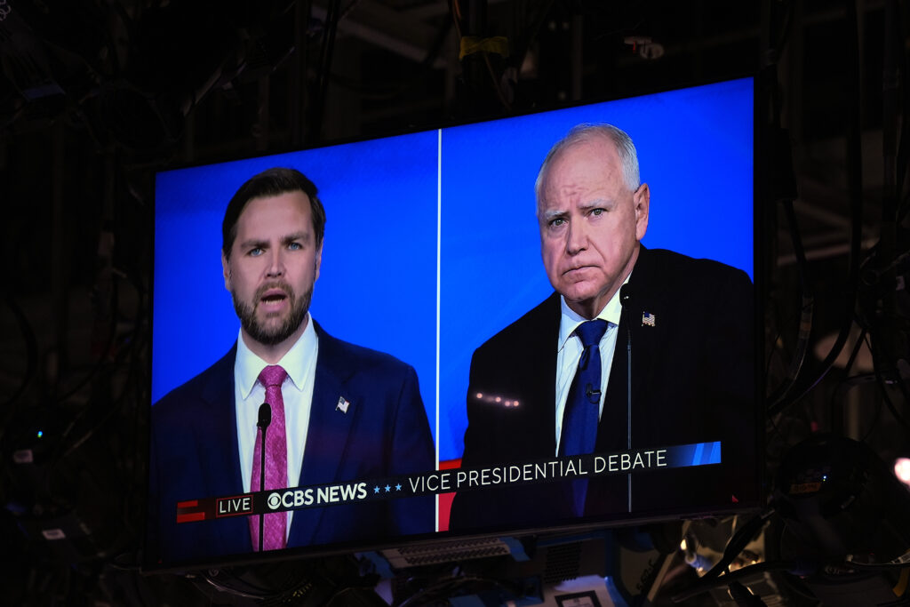 tv screen of vice presidential candidates debating