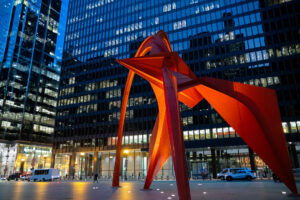 A photo of an art piece outside the Dirksen Federal Building in Chicago.