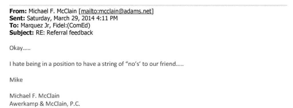 A screenshot of an email that from Michael F. McClain to Fidel Marquez Jr.