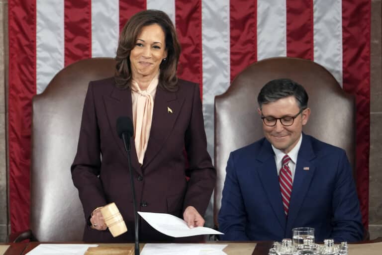 Kamala Harris and Mike Johnson