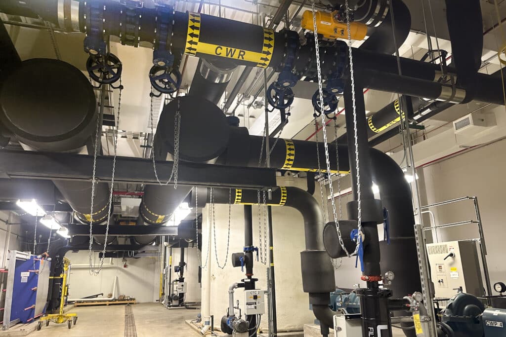 servers being cooled by circulating water