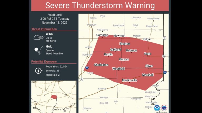 Several counties in Central Illinois under Severe Thunderstorm warning