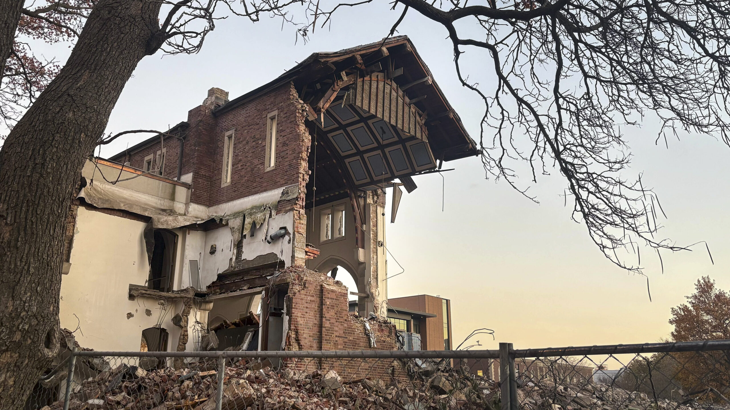 a partially demolished church building