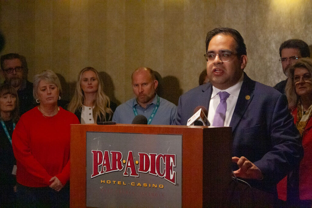 Anthony Vega Lake County Clerk stands at a podium.