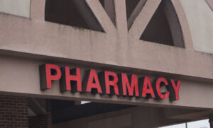 Pharmacy sign on building