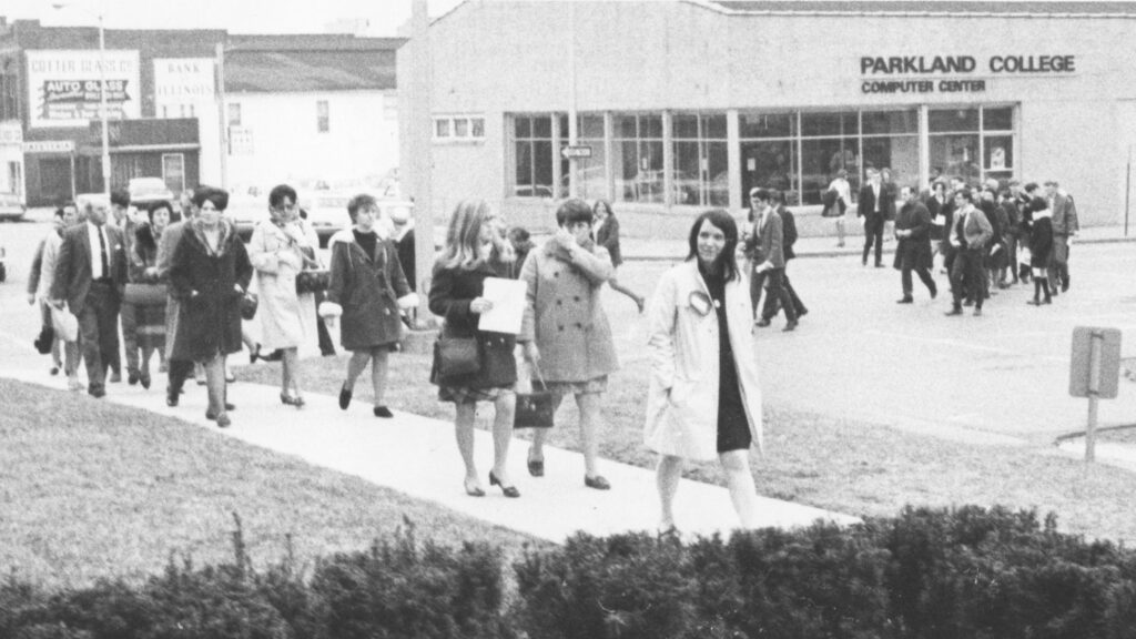 students stand outside a computer center