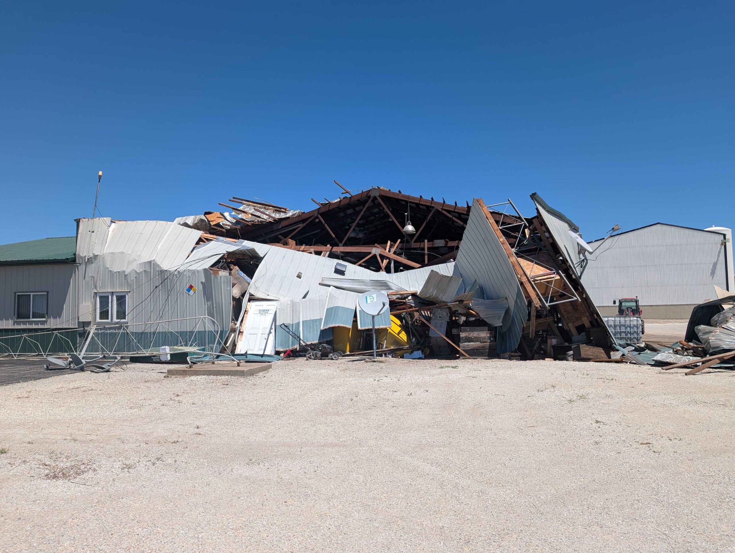 A building is collapsed in on itself. 